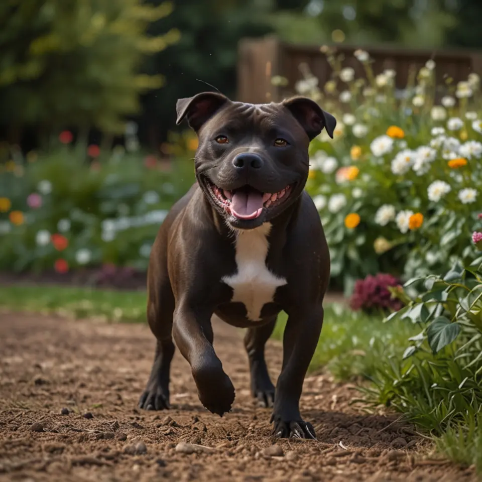 Staffordshire Bull Terrier in the garden