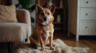 A Mongrel sitting in the living room.